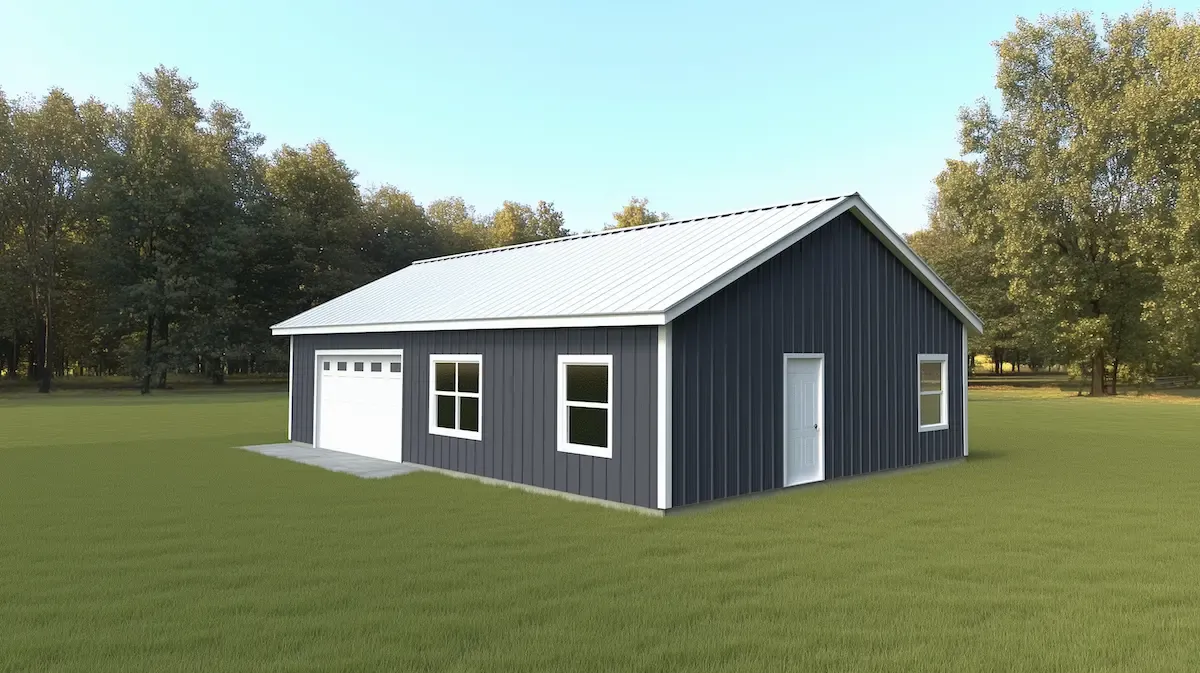 30x60 one-story Basic barndo with attached garage