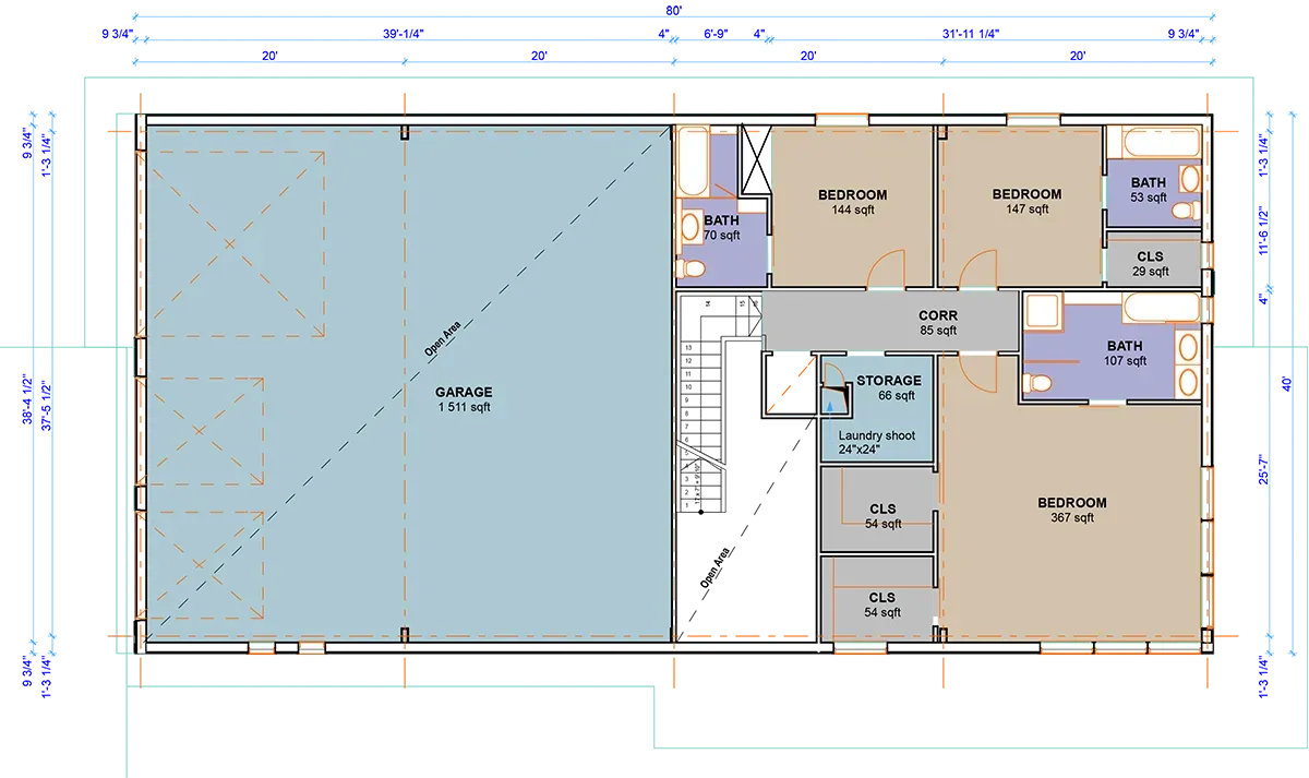 Example 40x80 barndominium second floor plan