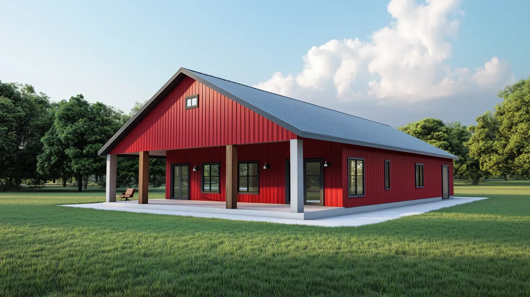 50x100 one-story Advanced barndo with overhang